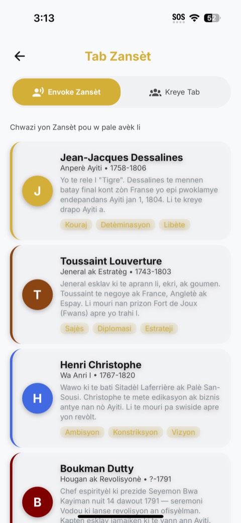 Tab Zansèt screen